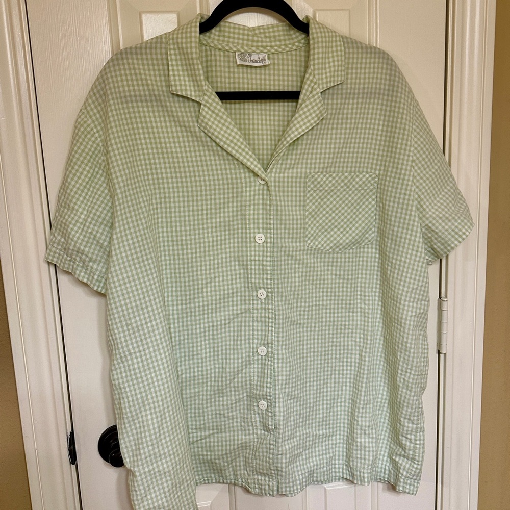 Green Gingham Button-Up Shirt